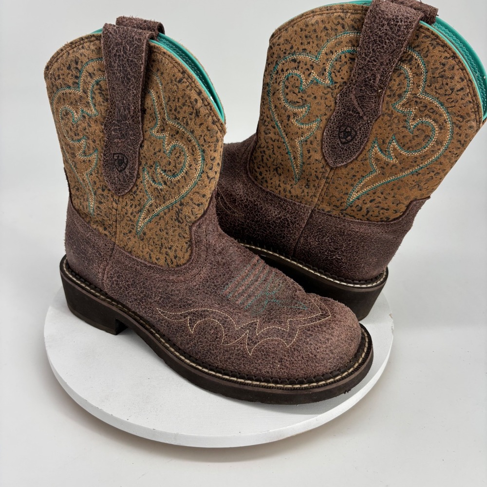Ariat Fatbaby Western Boots Womens 8B Brown Leopard Print Embroidered Western